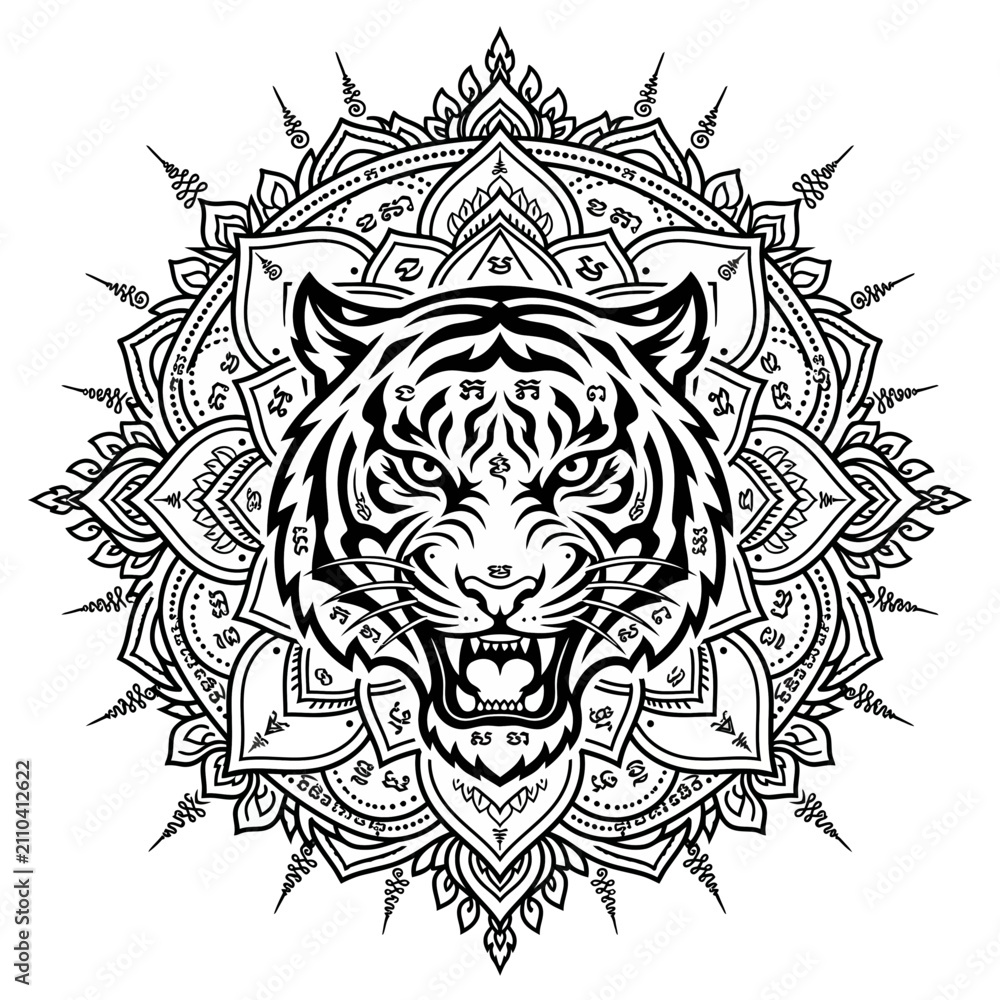 Fototapeta premium Tiger Face Mandala Tattoo Design
