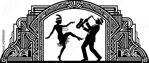 Art Deco Dancers and Saxophonist Silhouette