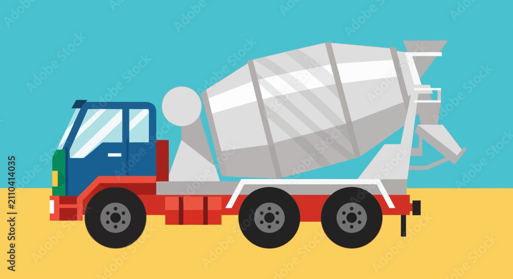 Naklejka premium Concrete mixer truck vector illustration for construction building and industrial transportation concept
