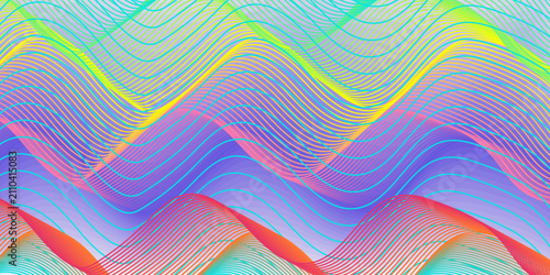 Photos A rectangular canvas featuring a pattern of wavy lines (wave or guilloche lines) that form a dynamic, abstract topographic texture or contour
