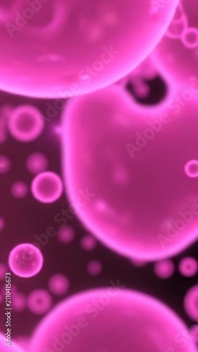 Abstract pink glowing bubbles floating across a dark background