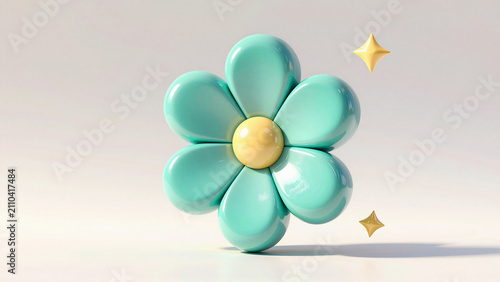 3D blue flower render with glossy petals and yellow center