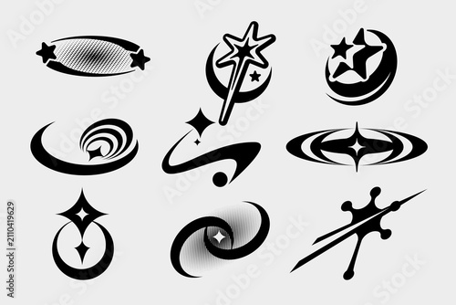 Foto Y2K Futuristic Shapes and Abstract Cyber Symbols Set