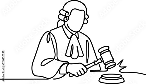 Obraz na płótnie Judge with Gavel Making Decision, Line Art Illustration
