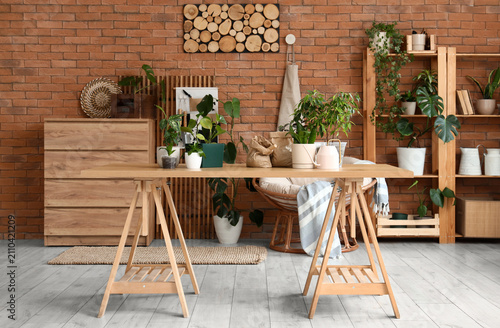 Home office interior with w...