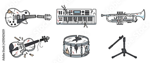 Fotografie Broken Musical Instruments Collection Illustration