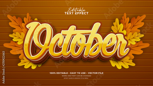 Editable october text effect, autumn vector illustration