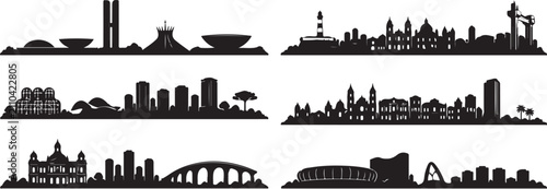 Cuadro en lienzo Brazil regional skyline silhouette set minimalist vector Sao Paulo Rio de Janeir