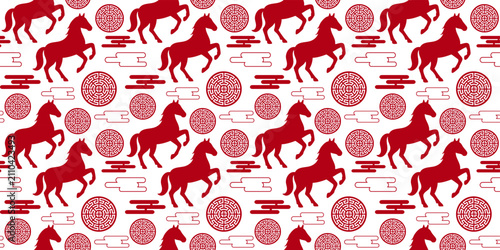 Bild auf Leinwand festive red horse pattern culture asian oriental ornament design