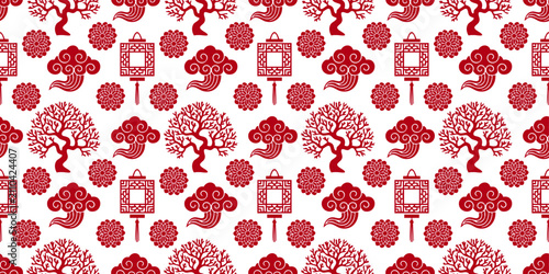 chinese traditional bonsai and lantern red pattern design
