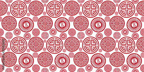red chinese round coin geometric pattern festive background