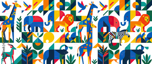 Photography Colorful Geometric Wild Animals Seamless Pattern Background