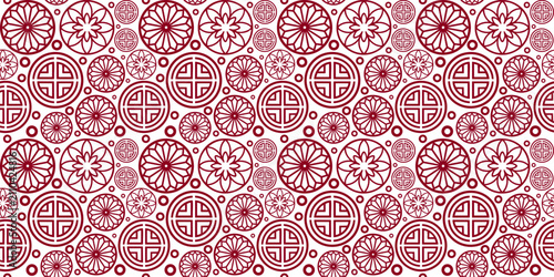 red chinese coin geometric seamless pattern oriental background
