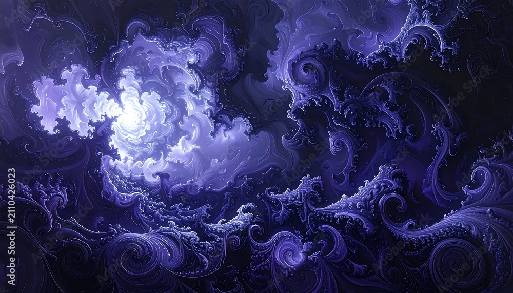 Fototapeta premium Intricate Purple Fractal Nebula and Swirling Abstract Cosmic Background with Glowing Light