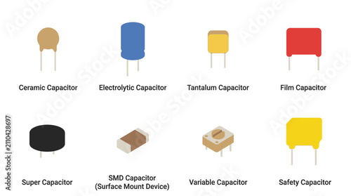 Assorted Electronic Capacitors: Ceramic, Electrolytic, Tantalum, Film, SMD, Super, Variable, Safety