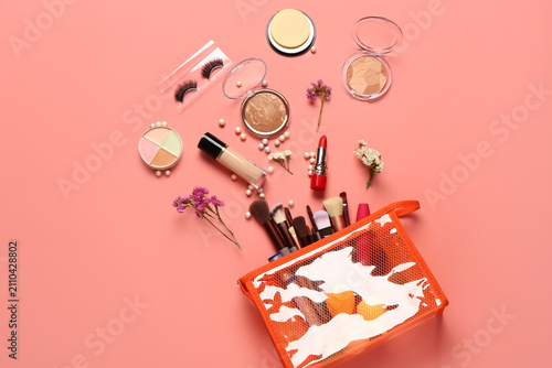 Stylish red cosmetic bag wi...