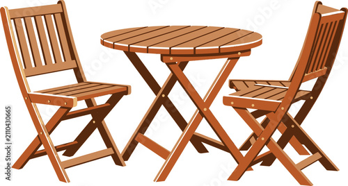 Wooden folding table and two chairs set Vector, illustration