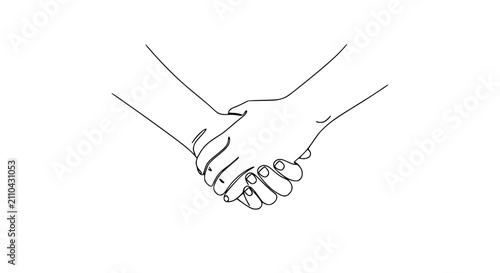 Minimalist Line Art: Two Hands Holding Together, Symbol of Connection and Support