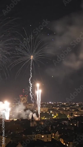 Stunning fireworks display lighting up the city skyline at night