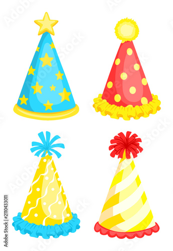 Birthday Party Hat Icon Set Bundle Sticker Illustration