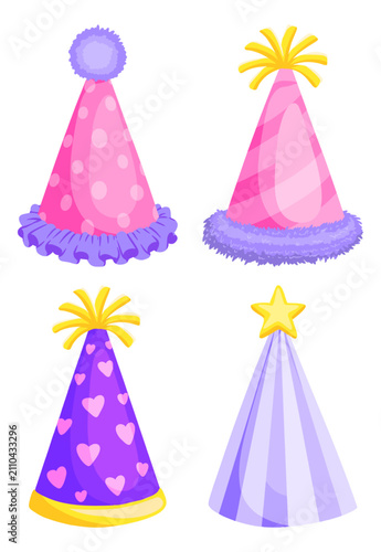 Birthday Party Hat Icon Set Bundle Sticker Illustration