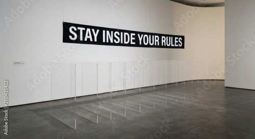 Bold Banner with 'Stay Inside Your Rules' Message in Art Gallery Exhibit