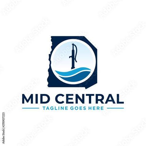 Modern Water Utility Logo Featuring State Silhouette, Hand Pump & Flowing Water