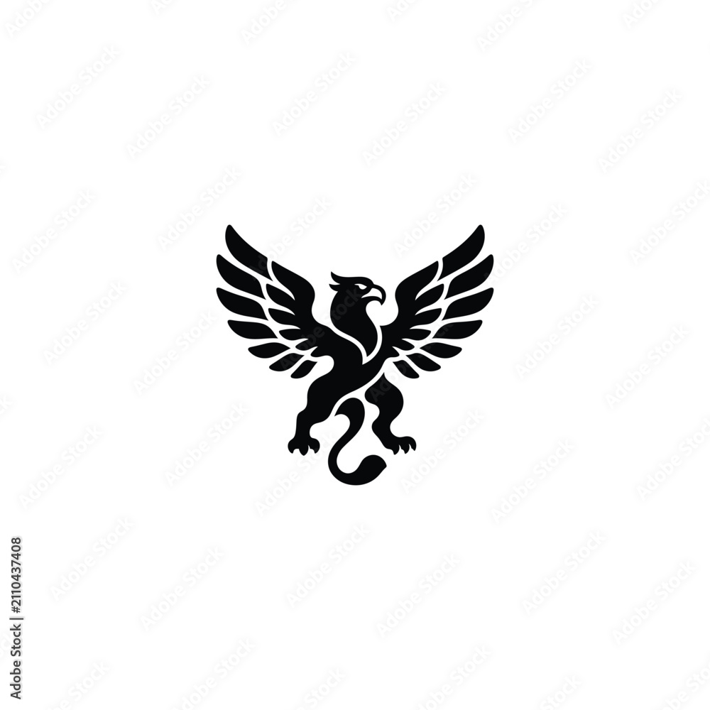 Fototapeta premium Black silhouette of a griffin with outspread wings