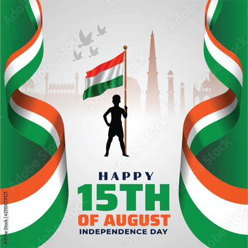 Happy 15th August Indian Independence Day Poster with Waving Flagpole
