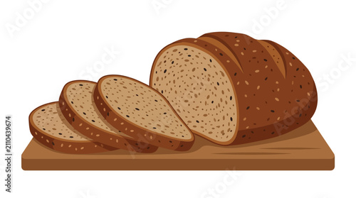 Konstfotografi Fresh Loaf of Multigrain Bread Sliced on Wooden Board