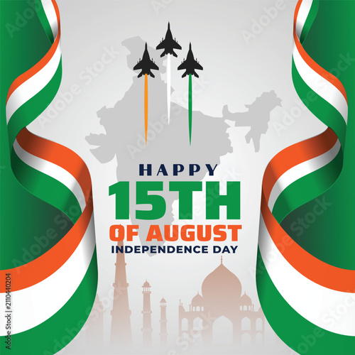 Happy 15th August Indian Independence Day Poster with Waving Flagpole
