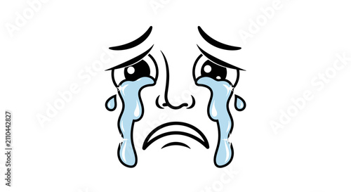 Canvas-taulu Simple cartoon illustration of a sad face with large tears streaming down its cheeks, depicting sorrow and emotional distress
