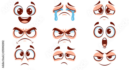Canvastavla Collection of cartoon facial expressions showing various emotions like happiness, sadness, anger, and surprise