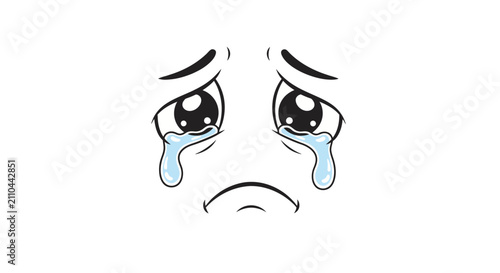 Obraz na płótnie A cartoon illustration of a sad face with large, tear-filled eyes and a downturned mouth, conveying a strong sense of sorrow and distress