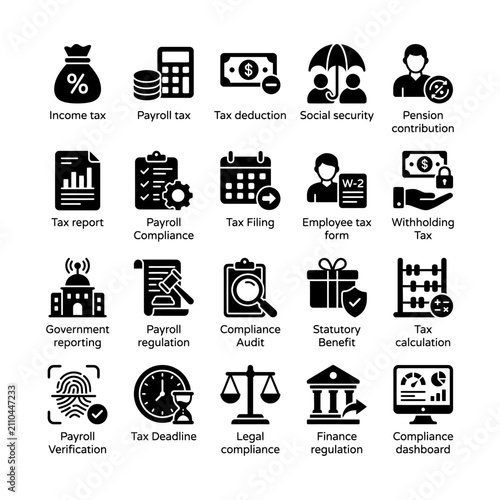 Financial and Tax Icons Set for Business and Accounting Concepts.