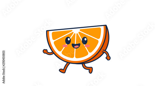 Happy cartoon orange slice running with a cheerful smile