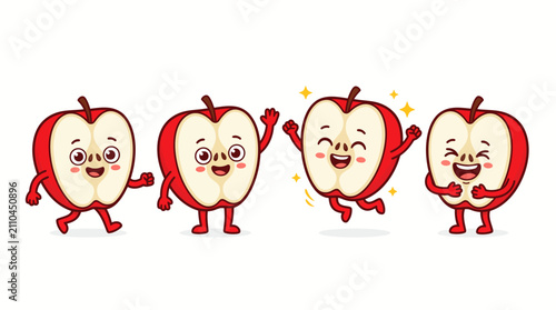 Happy apple characters in various playful poses and emotions