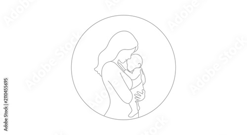 Mother Holding Baby Embrace Line Art Circle Icon