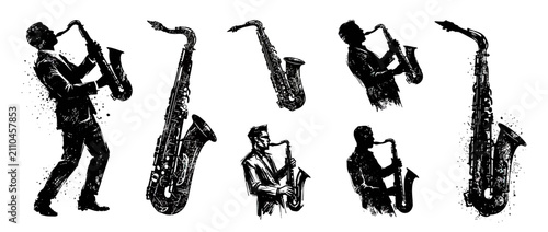 Fotografie Musicians Playing Saxophone In Grunge Style