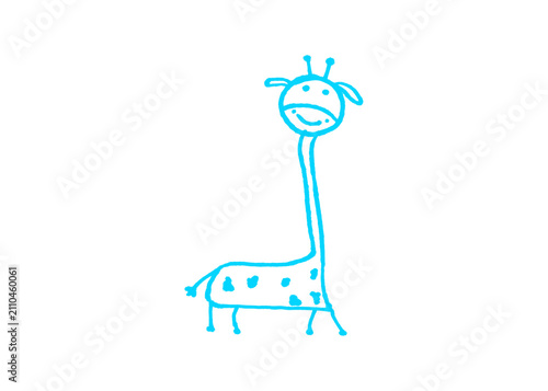 Photography Childs hand drawn blue giraffe doodle sketch with childish creative illustration