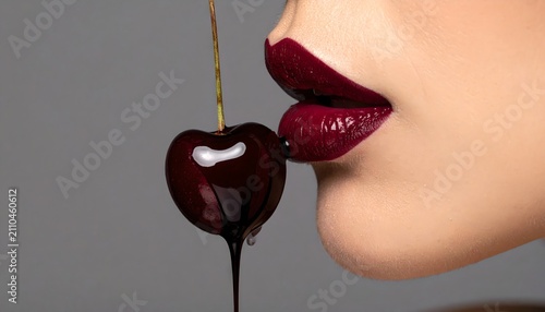 Sensual Lips and Juicy Cherry Elegant Composition
