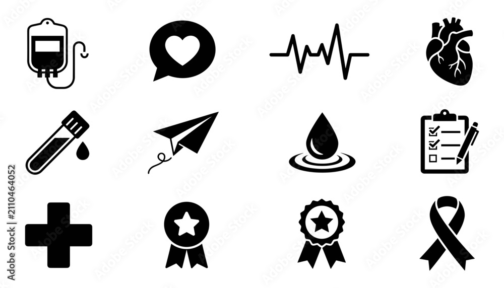 Fototapeta premium Medical Icons Representing Healthcare and Awareness Symbols Featuring Heart, Blood, Test with Award