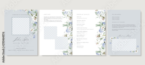 Obraz na plátně Elegant floral funeral program template, white casablanca lily memorial service