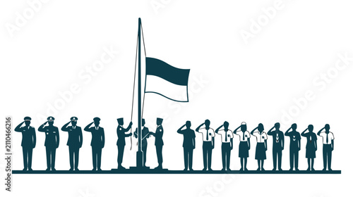 Flag Raising Ceremony Illustration with Military Officers