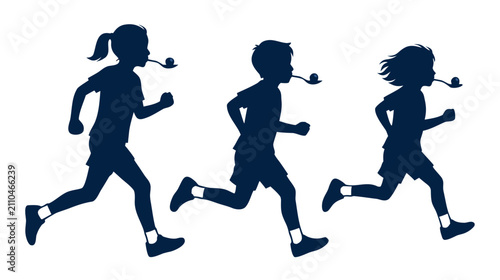 Children Running Egg and Spoon Race Silhouette Vector