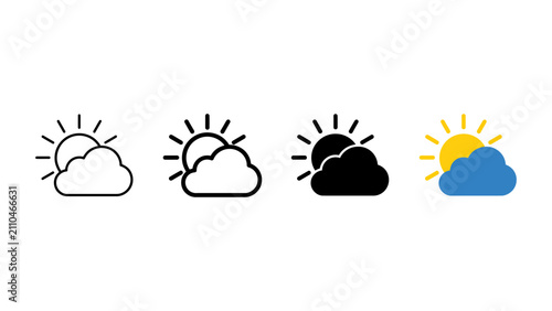 Quadro su tela Set of four weather icons showing a sun partially hidden behind a cloud in diffe