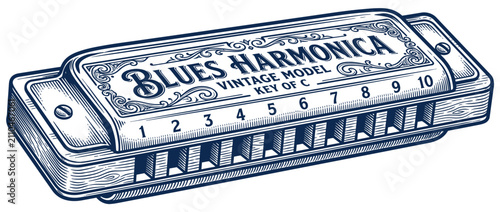 Foto Vintage Blues Harmonica Illustration