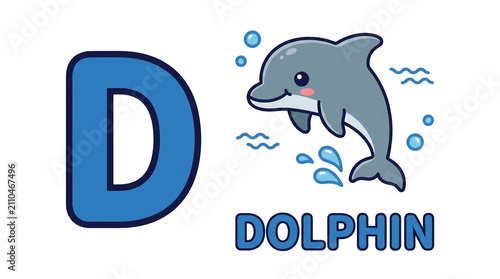 Dolphin Illustration for Letter D Alphabet Learning