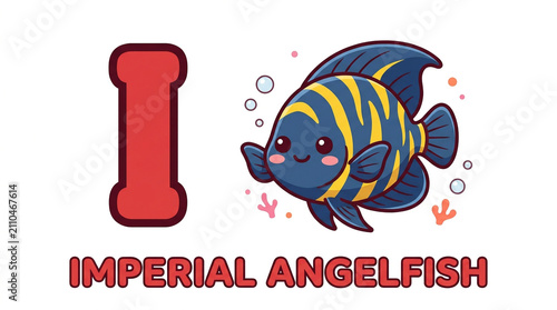 Imperial Angelfish Alphabet Letter I Illustration