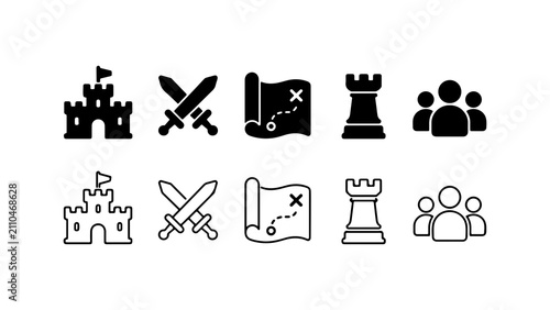 Fotografija Fantasy RPG Game Icon Set in Silhouette and Outline Styles